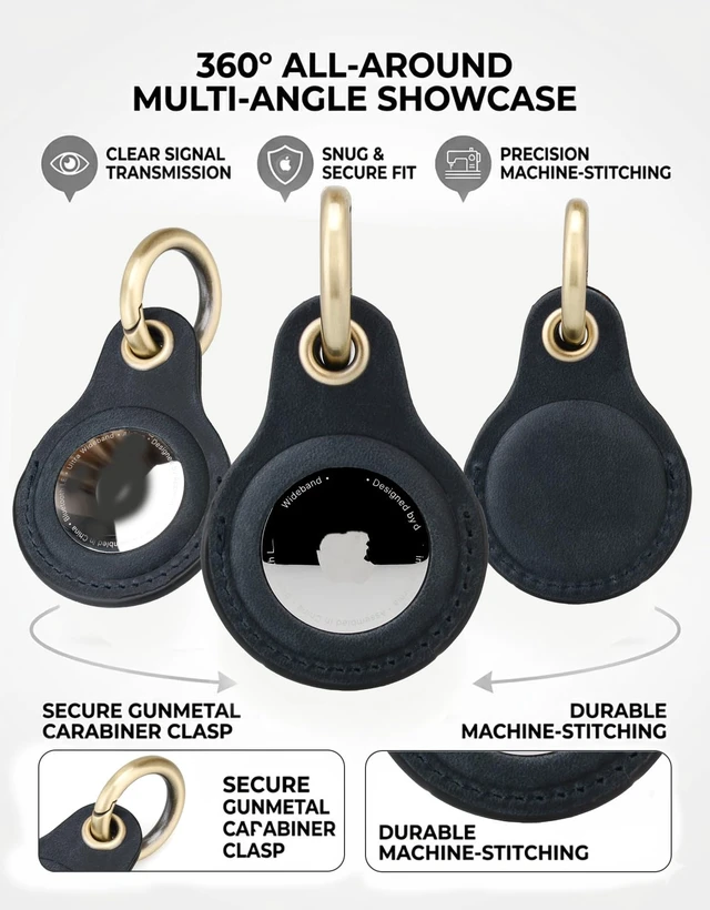 Alt view image 3 of 3 - Genuine Leather Keychain Holder for Apple AirTag, 2 Pack Compatible with AirTag 1st & 2nd Gen; two leather holders attach to keys, bags, luggage or pet collars. AirTag not included