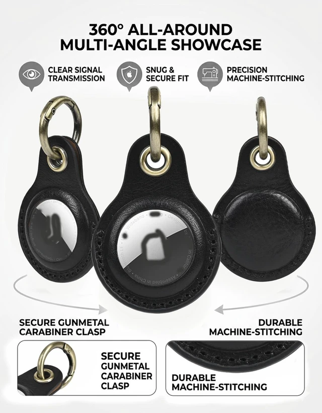 Alt view image 4 of 6 - Genuine Leather Keychain Holder for Apple AirTag, 2 Pack Compatible with AirTag 1st & 2nd Gen; two leather holders attach to keys, bags, luggage or pet collars. AirTag not included