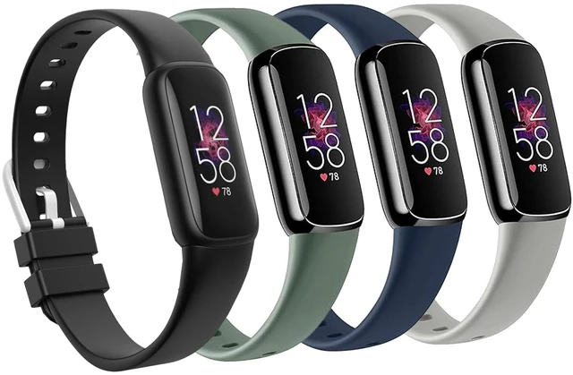 Main image of 4 Pack Waterproof Bands Compatible with Fitbit Luxe Bands for Women Men Classic Soft Breathable Sports Replacement Wristbands, (Black/Green/Navy/Grey, Large 6.7" -8.3")