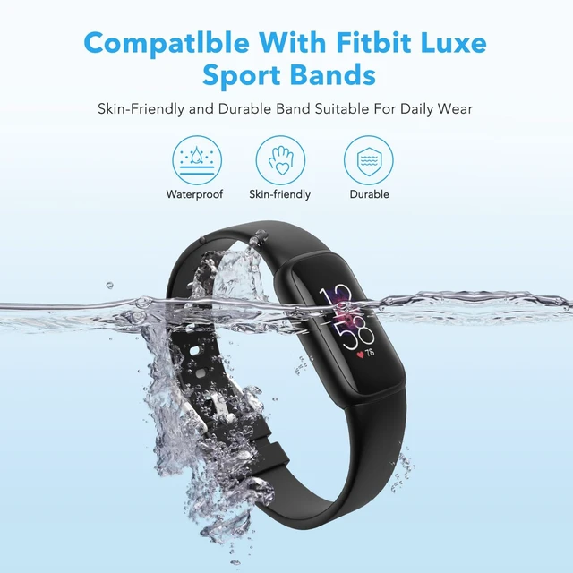 Alt view image 2 of 6 - 4 Pack Waterproof Bands Compatible with Fitbit Luxe Bands for Women Men Classic Soft Breathable Sports Replacement Wristbands, (Black/Dark Red/Dark Purple/Starlight, Large 6.7" -8.3")