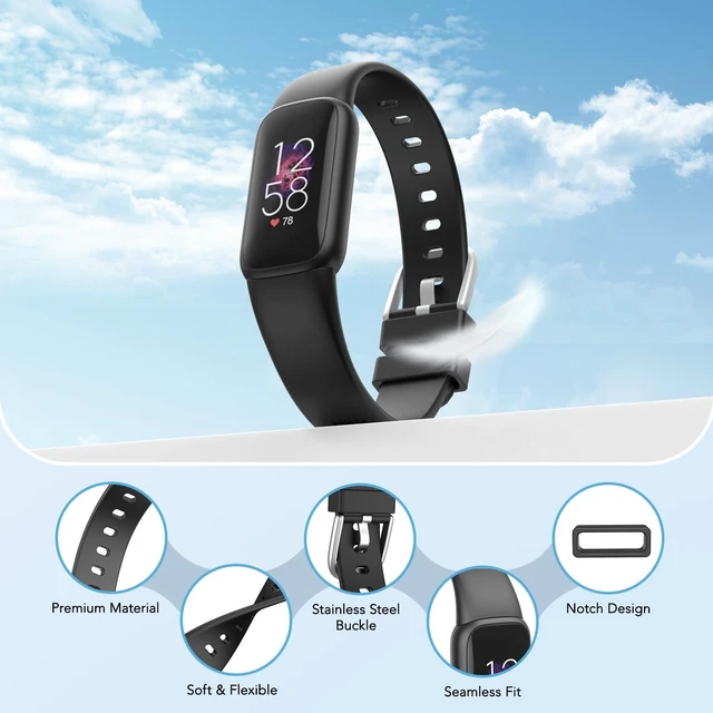 Alt view image 5 of 6 - 4 Pack Waterproof Bands Compatible with Fitbit Luxe Bands for Women Men Classic Soft Breathable Sports Replacement Wristbands, (Black/Dark Red/Dark Purple/Starlight, Large 6.7" -8.3")
