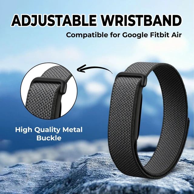 Alt view image 3 of 7 - Woven Nylon Loop Band Compatible with Google Fitbit Air, Stretchy Breathable Sport Strap, Adjustable Elastic Replacement Wristband with Metal Buckle for Men Women