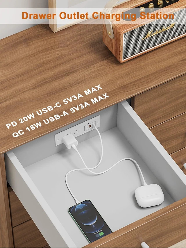 Alt view image 3 of 7 - Recessed Power Strip USB C Port for Drawer Outlet White Fast Charging USB C Port,QC3.0 USB-A Port.2AC Outlet,ETL Listed Conference