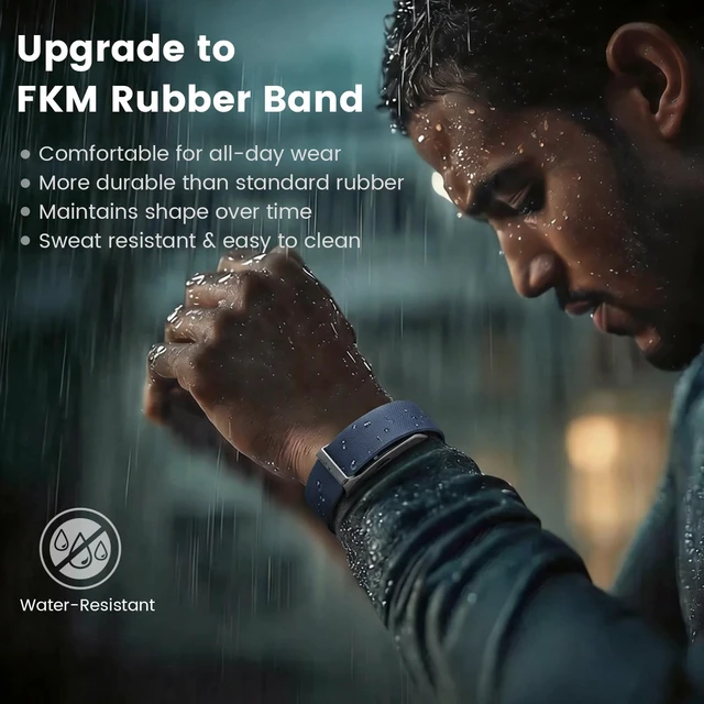 Alt view image 3 of 7 - FKM Rubber Band for Hume Band Replacement Strap for Hume Band 1.0 Men Water-Resistant Wristband, Odor-Resistant, Fluororubber Adjustable Strap for Hume Smart Fitness Tracker,Soft for 24/7 Comfort