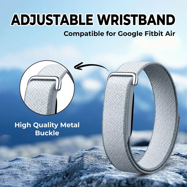 Alt view image 3 of 7 - Woven Nylon Loop Band Compatible with Google Fitbit Air, Stretchy Breathable Sport Strap, Adjustable Elastic Replacement Wristband with Metal Buckle for Men Women