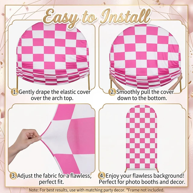 Alt view image 3 of 7 - 7.2 ft Racing Party Arch Backdrop Cover, Pink Fast Arch Covers, Wedding Ceremony Decor, Birthday Banquet, Race Theme Checkered, Stretchy Spandex Fits Standard Frames