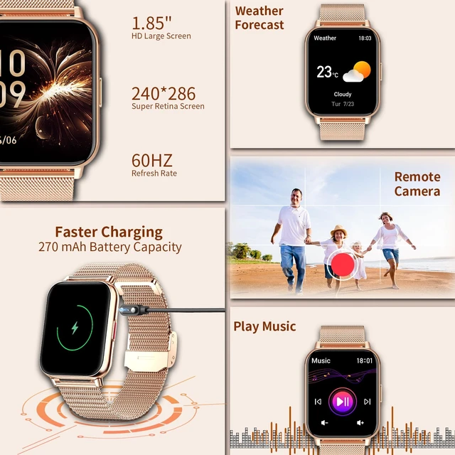 Alt view image 7 of 7 - Smart Watches for Women (Answer/Make Calls), 1.85" Large Screen Fitness Watch with 24H Health Monitor, 100+ Sport Modes, 3 Bands Waterproof Smartwatch Compatible with Android and iPhone