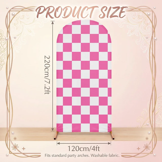 Alt view image 4 of 7 - 7.2 ft Racing Party Arch Backdrop Cover, Pink Fast Arch Covers, Wedding Ceremony Decor, Birthday Banquet, Race Theme Checkered, Stretchy Spandex Fits Standard Frames