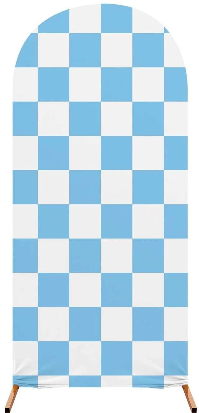 Main image of 7.2 ft Racing Party Arch Backdrop Cover, Blue Fast Arch Covers, Wedding Ceremony Decor, Birthday Banquet, Race Theme Checkered, Stretchy Spandex Fits Standard Frames