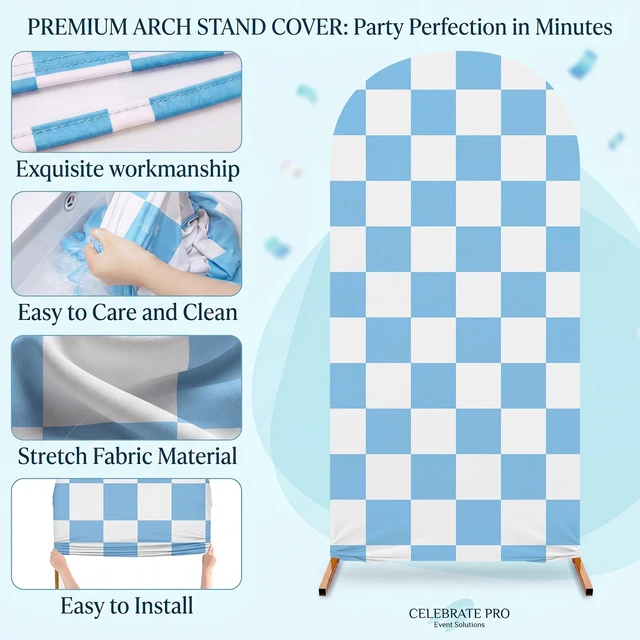 Alt view image 2 of 7 - 7.2 ft Racing Party Arch Backdrop Cover, Blue Fast Arch Covers, Wedding Ceremony Decor, Birthday Banquet, Race Theme Checkered, Stretchy Spandex Fits Standard Frames