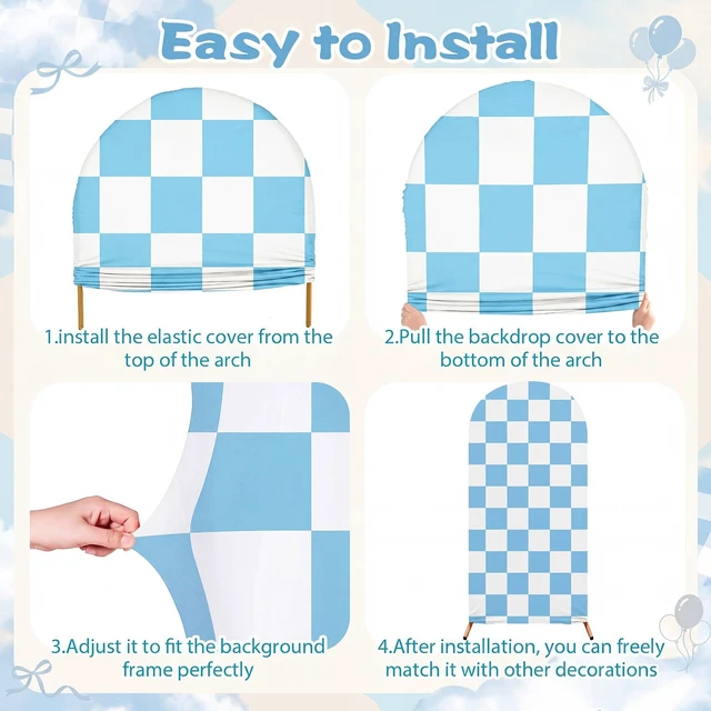 Alt view image 3 of 7 - 7.2 ft Racing Party Arch Backdrop Cover, Blue Fast Arch Covers, Wedding Ceremony Decor, Birthday Banquet, Race Theme Checkered, Stretchy Spandex Fits Standard Frames