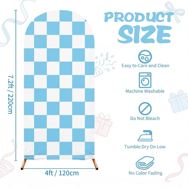 Alt view image 4 of 7 - 7.2 ft Racing Party Arch Backdrop Cover, Blue Fast Arch Covers, Wedding Ceremony Decor, Birthday Banquet, Race Theme Checkered, Stretchy Spandex Fits Standard Frames