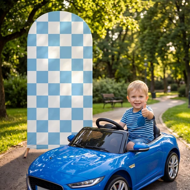 Alt view image 5 of 7 - 7.2 ft Racing Party Arch Backdrop Cover, Blue Fast Arch Covers, Wedding Ceremony Decor, Birthday Banquet, Race Theme Checkered, Stretchy Spandex Fits Standard Frames