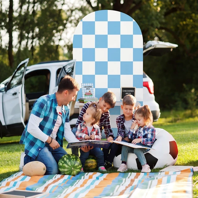 Alt view image 7 of 7 - 7.2 ft Racing Party Arch Backdrop Cover, Blue Fast Arch Covers, Wedding Ceremony Decor, Birthday Banquet, Race Theme Checkered, Stretchy Spandex Fits Standard Frames
