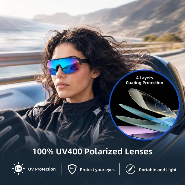 Alt view image 4 of 7 - Smart Bluetooth Sunglasses, Polarized Sports Glasses with Speakers Open-Ear Audio, Hands-Free Calls, UV400 Protection, for Cycling Running Hiking Fishing Driving, Blue