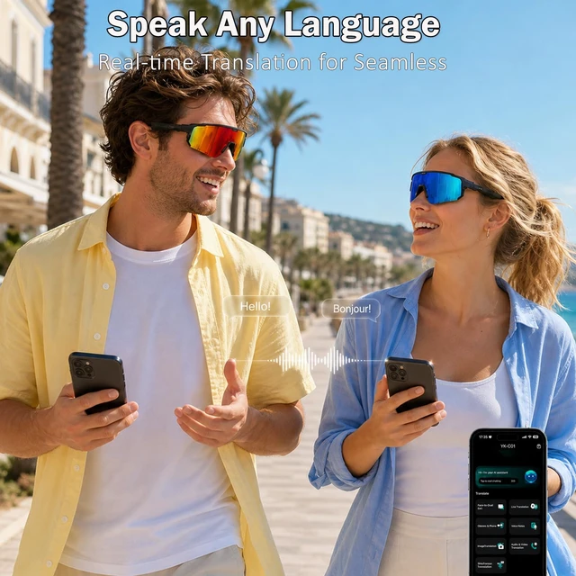 Alt view image 5 of 7 - Smart Bluetooth Sunglasses, Polarized Sports Glasses with Speakers Open-Ear Audio, Hands-Free Calls, UV400 Protection, for Cycling Running Hiking Fishing Driving, Blue
