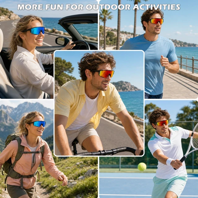 Alt view image 6 of 7 - Smart Bluetooth Sunglasses, Polarized Sports Glasses with Speakers Open-Ear Audio, Hands-Free Calls, UV400 Protection, for Cycling Running Hiking Fishing Driving, Blue