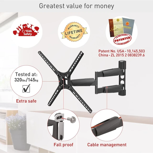 Alt view image 3 of 7 - 21'' Long TV Wall Mount, 13-65 inch Full Motion Articulating - 4 Movement Premium Flat/Curved Screen Bracket, Holds up to 80lbs, Extremely Extendable, Fits LED OLED LCD