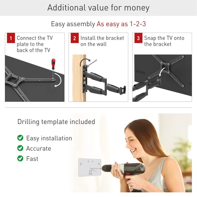 Alt view image 4 of 7 - 21'' Long TV Wall Mount, 13-65 inch Full Motion Articulating - 4 Movement Premium Flat/Curved Screen Bracket, Holds up to 80lbs, Extremely Extendable, Fits LED OLED LCD