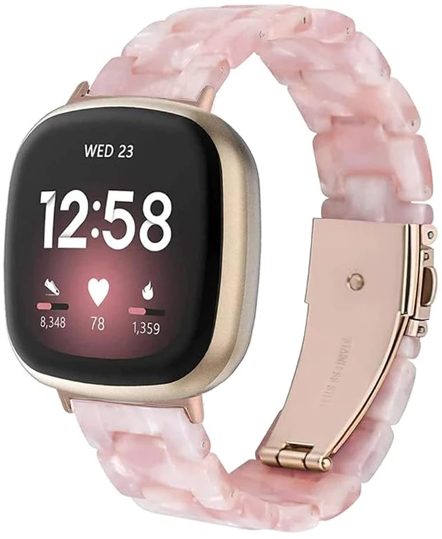 Main image of Resin Band Compatible with Fitbit Versa 4 3 / Fitbit Versa Sense 2 1,Women Men Lightweight Bracelet Strap Wristband (Pink, Fitbit Versa 4 3/ Versa Sense 2 1)