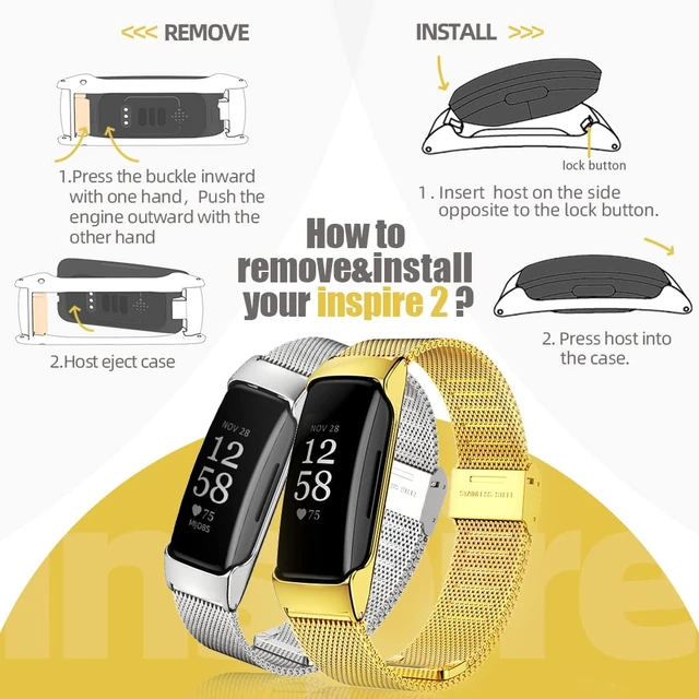 Alt view image 6 of 7 - Strap for Fitbit Inspire 2, Stainless Steel Metal Band Replacement Wristbands Waterproof Bracelet Accessories for Inspire 2 Women Men