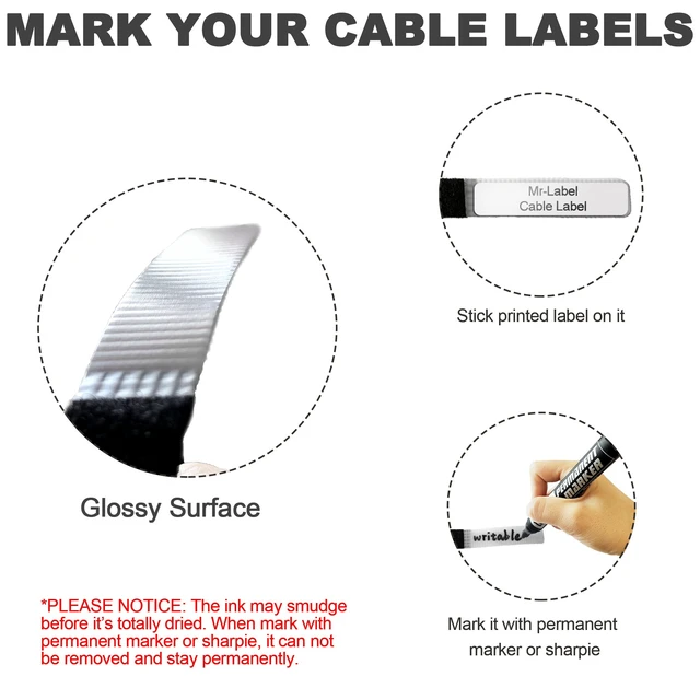 Alt view image 2 of 6 - 1/2" Write on Cinch Straps - Reusable Fastening Cable Straps - Identify Quickly Cord Labels Cable Organizer- for Data Centers Telecom MRO Audio/Video Applications (50)