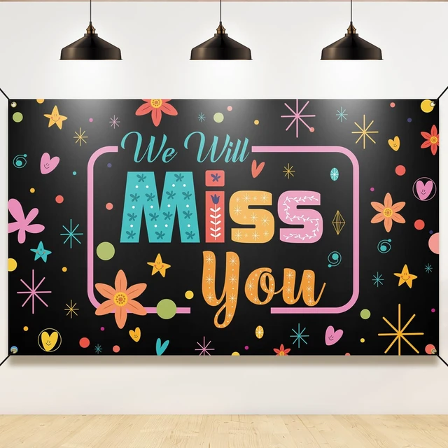 Main image of We Will Miss You Backdrop, Going Away Party Decorations, Farewell Photo Booth Props Banner for Graduation, Goodbye, Retirement Party Decorations, Sturdy, Vibrant Colors, Fabric