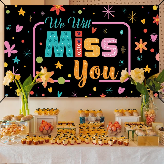 Alt view image 4 of 6 - We Will Miss You Backdrop, Going Away Party Decorations, Farewell Photo Booth Props Banner for Graduation, Goodbye, Retirement Party Decorations, Sturdy, Vibrant Colors, Fabric