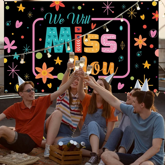 Alt view image 3 of 6 - We Will Miss You Backdrop, Going Away Party Decorations, Farewell Photo Booth Props Banner for Graduation, Goodbye, Retirement Party Decorations, Sturdy, Vibrant Colors, Fabric