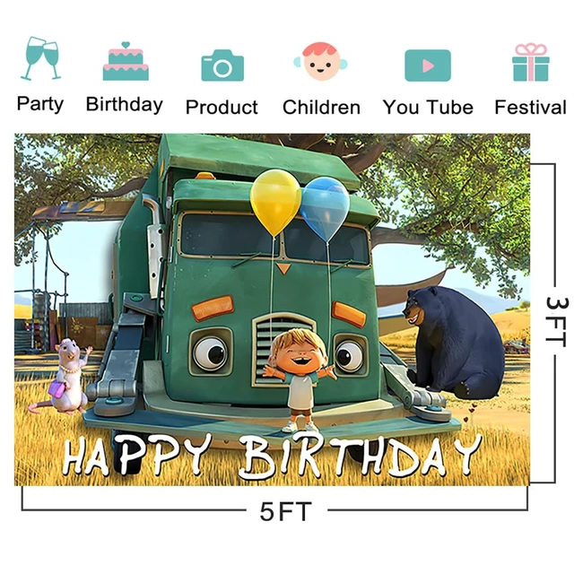 Alt view image 2 of 3 - Trash Truck Backdrop 5x3ft Photo Background for Birthday Party Supplies Truck Birthday Baby Shower Banner for Party Decorations