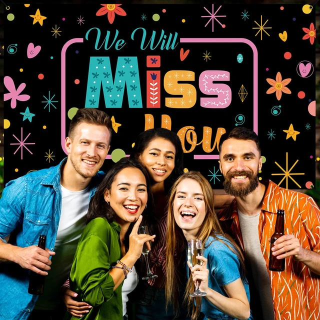 Alt view image 5 of 6 - We Will Miss You Backdrop, Going Away Party Decorations, Farewell Photo Booth Props Banner for Graduation, Goodbye, Retirement Party Decorations, Sturdy, Vibrant Colors, Fabric