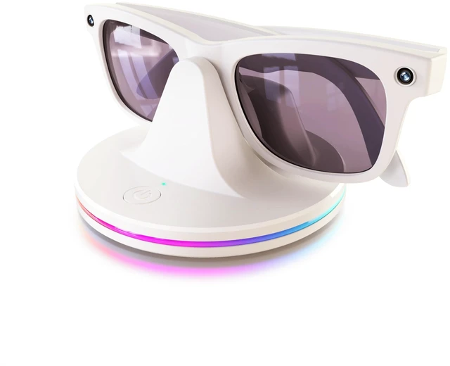 Main image of Charging Dock for Ray-Ban Meta Glasses, White Compatible with Wayfarer, Skyler, Headliner & Oakley HSTN, LED Indicator, Ambient LightingUSB Cable