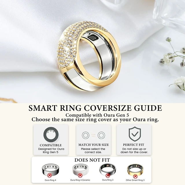 Alt view image 3 of 7 - 18K Silver-White Plated Smart Ring Jacket Compatible with Oura Ring Gen 5 All-zirconia inlaid ring, Oura Gen5 accessory