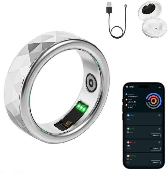 Main image of Smart Ring for Women & Men, Fitness Tracker Silver Rings with Heart Rate, Blood Oxygen, Sleep & Step Counting, Waterproof, No Subscription Fee, 24H Wearable Health Tracker