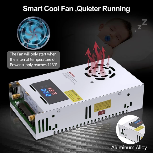 Alt view image 4 of 7 - Adjustable Power Supply with LED Display - 110V AC to 24V DC Converter 480W 20A