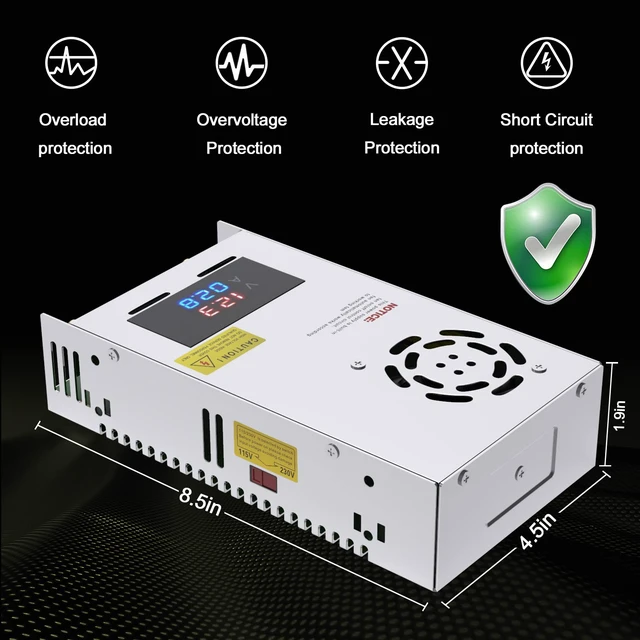 Alt view image 5 of 7 - Adjustable Power Supply with LED Display - 110V AC to 24V DC Converter 480W 20A