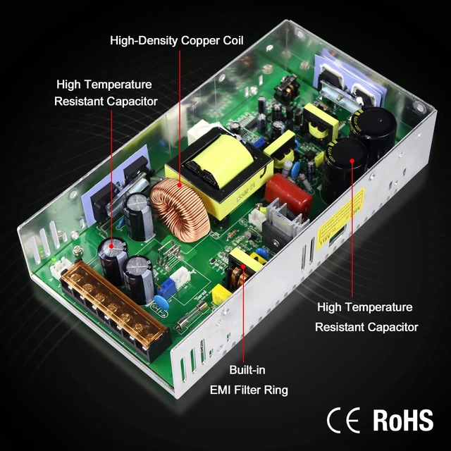 Alt view image 6 of 7 - Adjustable Power Supply with LED Display - 110V AC to 24V DC Converter 480W 20A