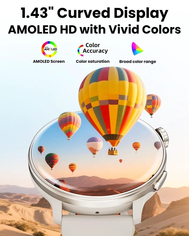 Alt view image 4 of 7 - Smart Watches for Men Women GPS, 1.43" AMOLED Screen Smart Watch, Smartwatches CompassCompatible with Android & iOS (Bluetooth Call Answer/Dial), Multiple Sports Modes Fitness Tracker