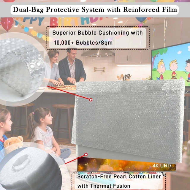 Alt view image 4 of 7 - TV Wrap Cover for Moving & ShippingDouble-Layer Thick Bubble Cover for Moving - Internal Bubble Design, Reusable Protective Wrap Fits Many 43-65 Screens (61x37)