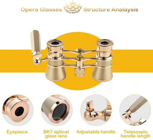 Alt view image 2 of 7 - Opera Glasses,3X25 Theater Binoculars with Foldable and Extendable Handle,Mini Binocular Compact Lightweight,Portable Theater Glasses for Adults Kids Women in Musical Concert
