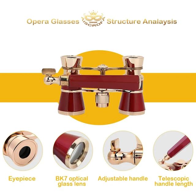 Alt view image 2 of 7 - Opera Glasses,3X25 Theater Binoculars with Foldable and Extendable Handle,Mini Binocular Compact Lightweight,Portable Theater Glasses for Adults Kids Women in Musical Concert