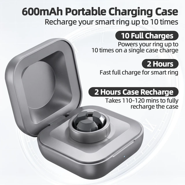 Alt view image 5 of 7 - Smart Ring Portable Charging Case 600mAh Compatible with Ou-ra Ring Gen 4 Ou-ra Ring 4 Charger; 600mAh Travel Wireless Charger Fits Sizes 7, 8, 9, 10, 11, 12, 13; With Cable; Not For Gen 3 Or Gen 5