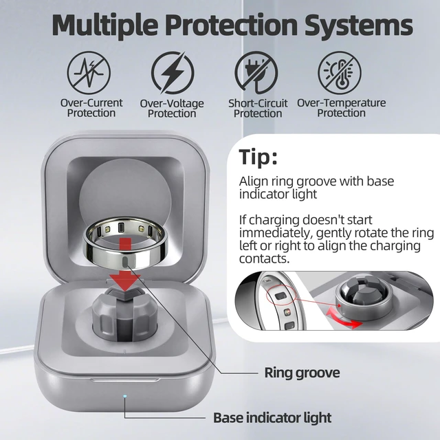 Alt view image 6 of 7 - Smart Ring Portable Charging Case 600mAh Compatible with Ou-ra Ring Gen 4 Ou-ra Ring 4 Charger; 600mAh Travel Wireless Charger Fits Sizes 7, 8, 9, 10, 11, 12, 13; With Cable; Not For Gen 3 Or Gen 5