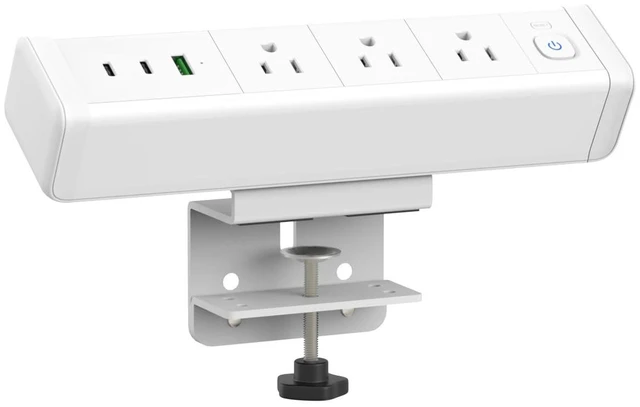 Main image of Desk Clamp Power Strip 3 Outlet 2 PD 20W USB-C Ports White 1 USB-A Ports,Desktop Edge Mount Outlet Spaced Surge Protector Fast Charging Station, 6.6 Ft Extension Cord for Office Home