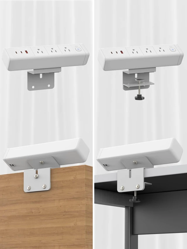 Alt view image 4 of 5 - Desk Clamp Power Strip 3 Outlet 2 PD 20W USB-C Ports White 1 USB-A Ports,Desktop Edge Mount Outlet Spaced Surge Protector Fast Charging Station, 6.6 Ft Extension Cord for Office Home