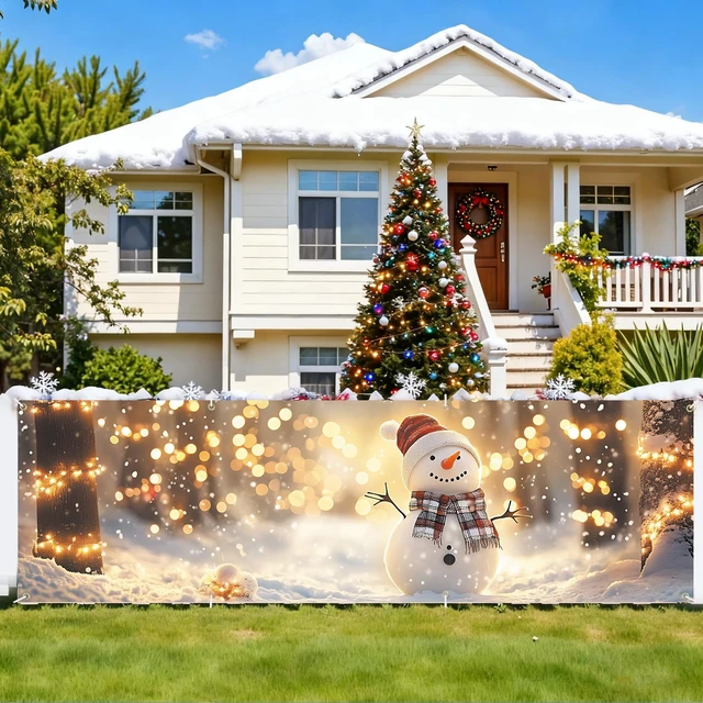 Alt view image 7 of 7 - Merry Christmas Banner Decoration New Year Outdoor Flag Indoor Home Decor Party Supplies Yard Sign Background for Photography (Snowman, 118 x 35 Inch)