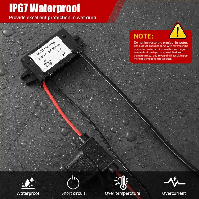 Alt view image 5 of 7 - IP67 Waterproof USB Charger 8-32V to 5V 3A-15W DC-DC Converter with USB-A Port, Suitable for Trucks/RVs/Boats/Building Equipment -Waterproof/Dustproof