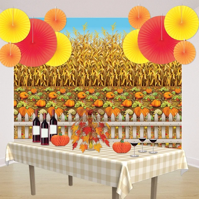 Alt view image 2 of 2 - Printed Plastic Autumn Pumpkin Patch Photo Booth Backdrop Fall Harvest Thanksgiving Party Decorations, 4' x 30'