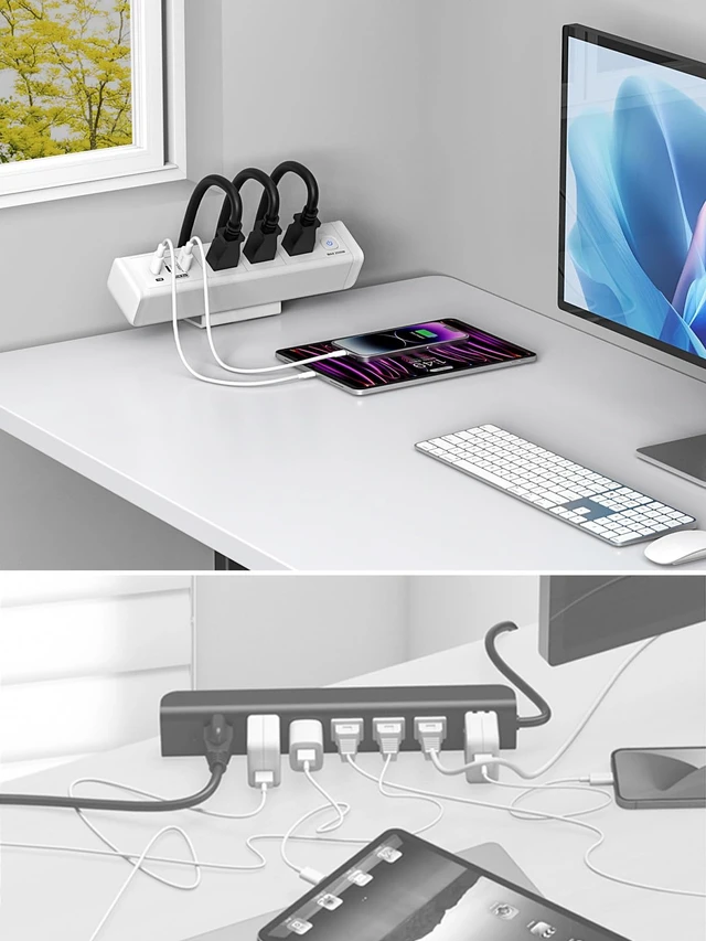 Alt view image 5 of 5 - Desk Clamp Power Strip 3 Outlet 2 PD 20W USB-C Ports White 1 USB-A Ports,Desktop Edge Mount Outlet Spaced Surge Protector Fast Charging Station, 6.6 Ft Extension Cord for Office Home