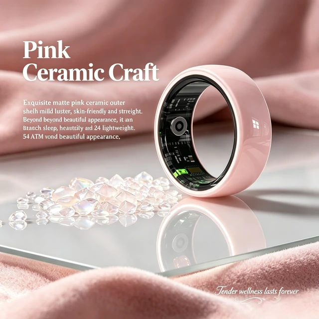 Alt view image 2 of 6 - Smart Ring for Women, Pink Ceramic Design, Period Prediction, Gifts for Women, Stress & Sleep Monitor, Female Health Tracker, No Subscription Fee (#6)